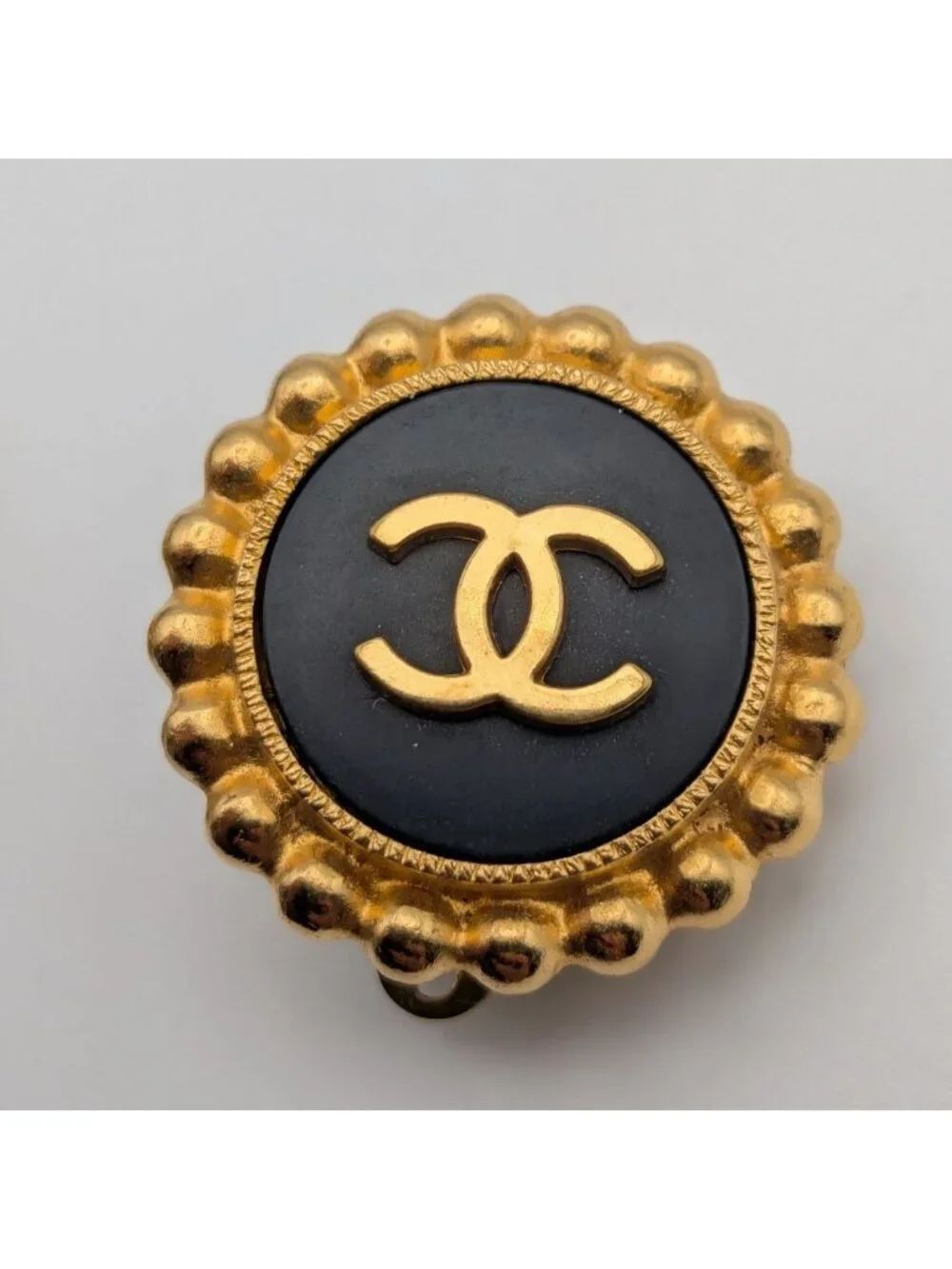 Chanel Earrings CC Logo Gold Black Vintage
